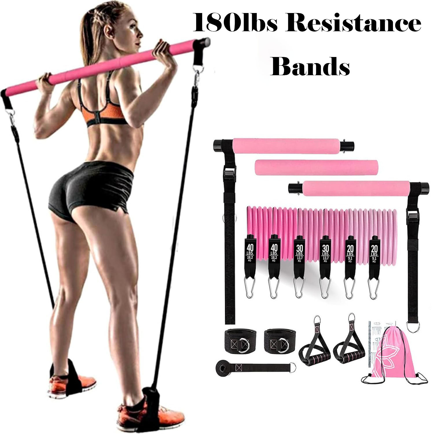 Resistance Band 180lbs dengan  - Pilates Bar Kit With Resistance Bands ulasan dan harga