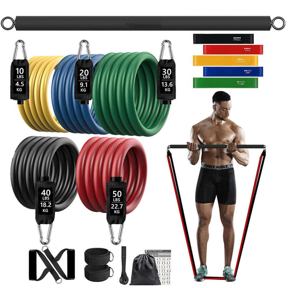 150lb Gelang Elastis Tahan Ram - Pilates Bar Kit With Resistance Bands ulasan dan harga